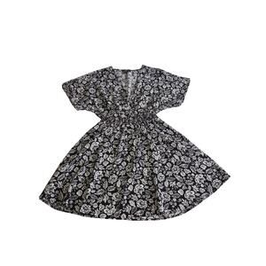 OVS Black & White Floral Boho Dress Flowy Cottagecore V-Neck Mini Dress Large